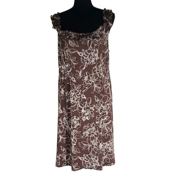 Daisy Fuentes Brown White Floral Sleeveless Ruffled Dress Size PL - Picture 1 of 8
